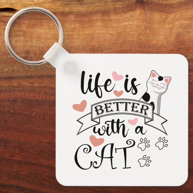 Porte-clés Life is Better With a Cat quote slogan (Recto)