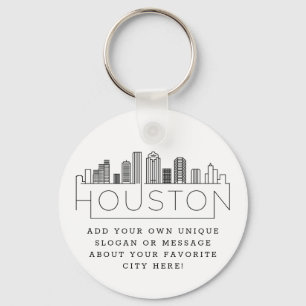 Porte-clés Ligne Skyline Stylisée de Houston, Texas   Slogan
