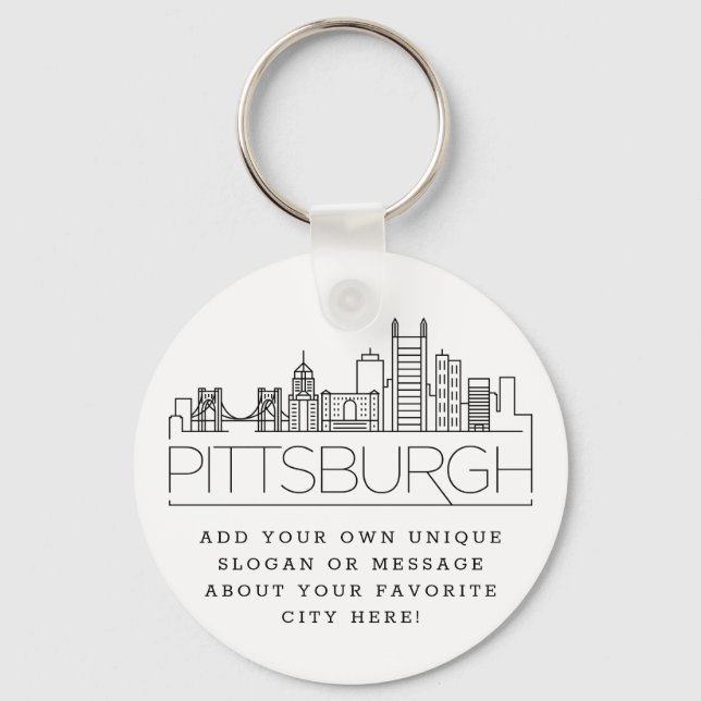 Porte-clés Ligne Skyline Stylisée de Pittsburgh | Slogan pers (Recto)