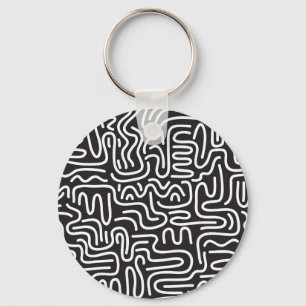 Porte-clés Lignes ondulées de doodle rétro : Monochrome