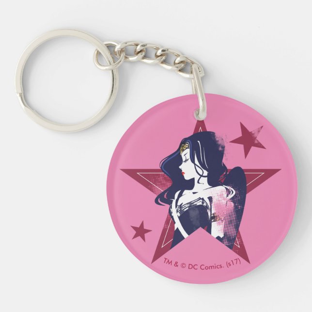 Porte-clés Ligue de Justice | Wonder Woman & Stars Pop Art (Devant)