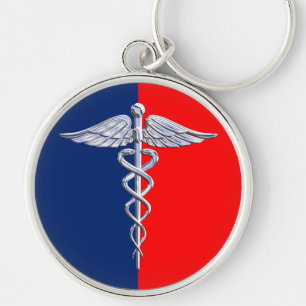 Porte-clés Ligue Médicale de symbole de caducée argenté de