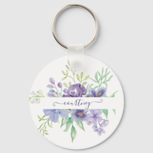 Porte-clés Lilac floral aquarelle personnalisé 