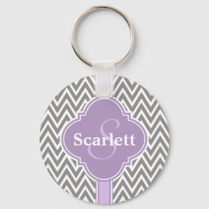 Porte-clés Lilac Purple Gray Chevron Pattern and Monogram