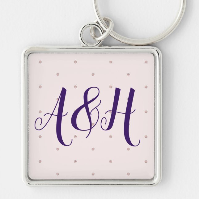 Porte-clés Lilac rose moderne Couple Monogramme Valentines Jo (Devant)