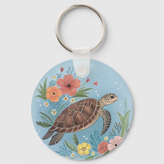 Porte-clés L'illustration d'une tortue de mer (Recto)