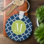 Porte-clés Lime et marine Motif géométrique Monogramme person<br><div class="desc">Un design graphique et audacieux en quatrefoil aux couleurs fraîches et joyeuses. Si vous devez ajuster les monogrammes,  cliquez sur le bouton customiser et apporter des modifications.</div>