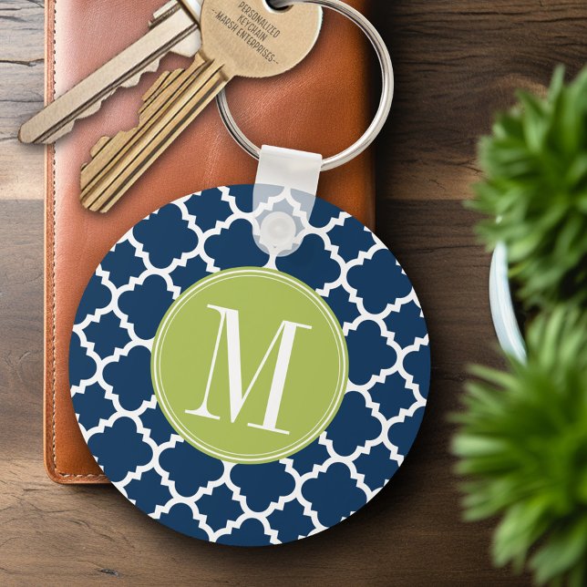 Porte-clés Lime et marine Motif géométrique Monogramme person (Personalized Keychain - Add Name or Monogram)