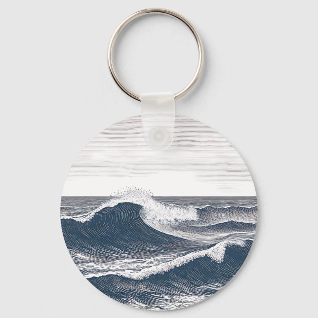 Porte-clés Line Art Ocean Wave Monochrome Surge (Recto)