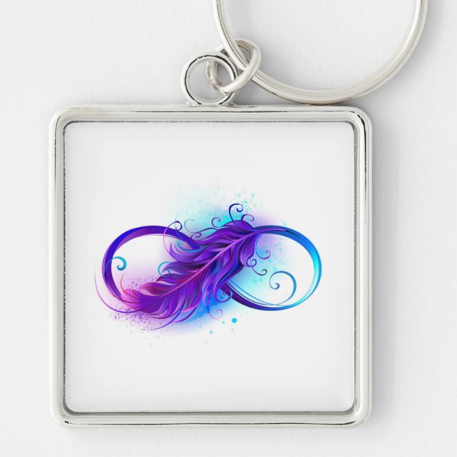 Porte-clés L'infini avec plume violette (Devant)