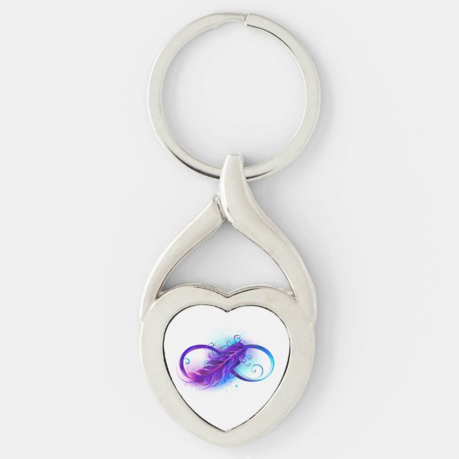 Porte-clés L'infini avec plume violette (Devant)