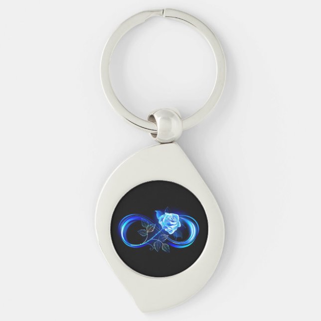 Porte-clés L'infini lumineux avec une rose bleue (Devant)