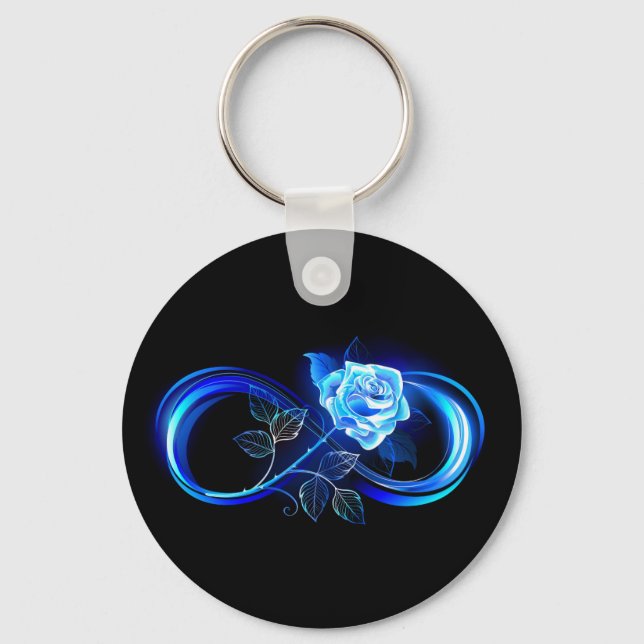 Porte-clés L'infini lumineux avec une rose bleue (Recto)