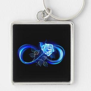 Porte-clés L'infini lumineux avec une rose bleue