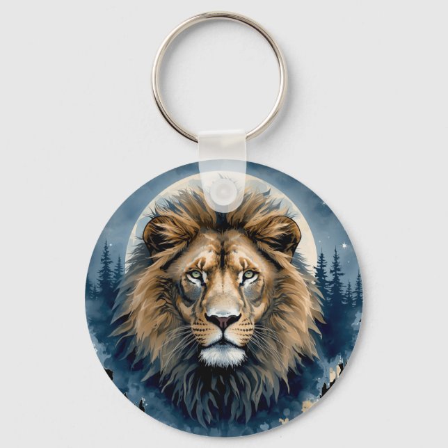 Porte-clés Lion Céleste Aquarelle | Esprit du Lion au Clair d (Recto)