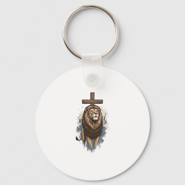 Porte-clés Lion chrétien et croix vintage (Recto)