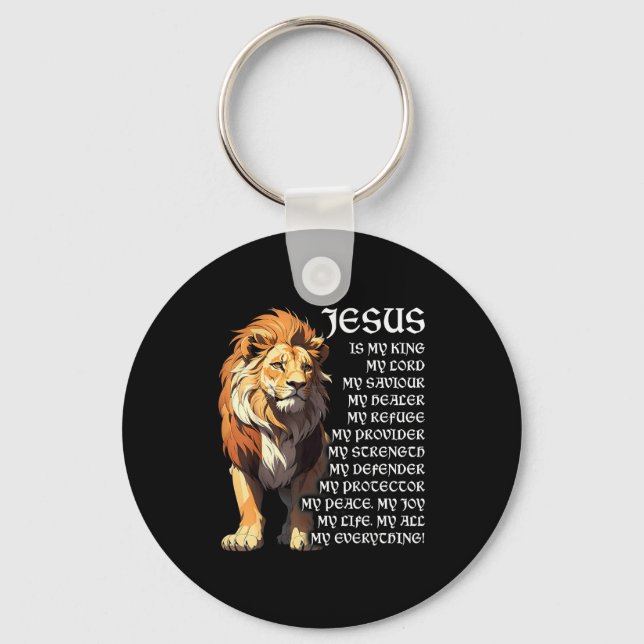 Porte-clés Lion Christian Jesus Is My King, God, Lord, And Sa (Recto)