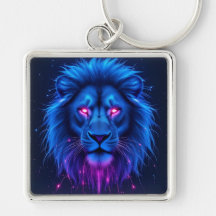 Lion Cyber Néon Futuriste Yeux Roses Carré