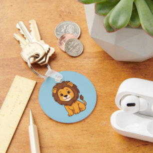Porte-clés Lion de dessin animé mignon sur fond bleu