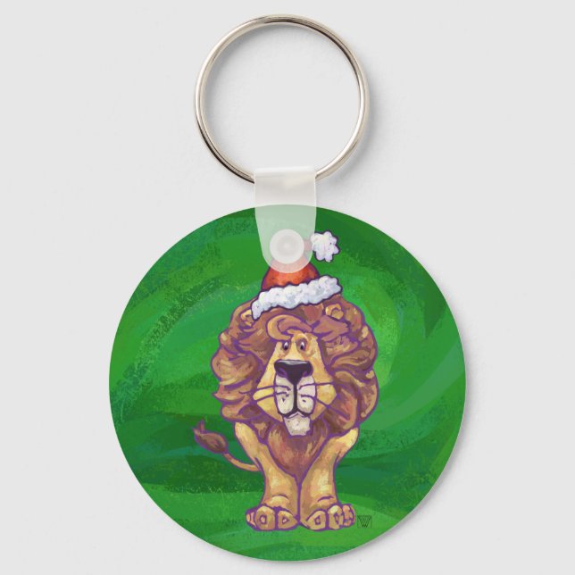 Porte-clés Lion de Noël sur fond vert (Recto)