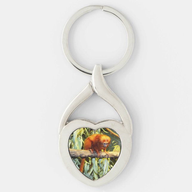 Porte-clés Lion d'or Tamarin observant, Clavier métallique (Devant)
