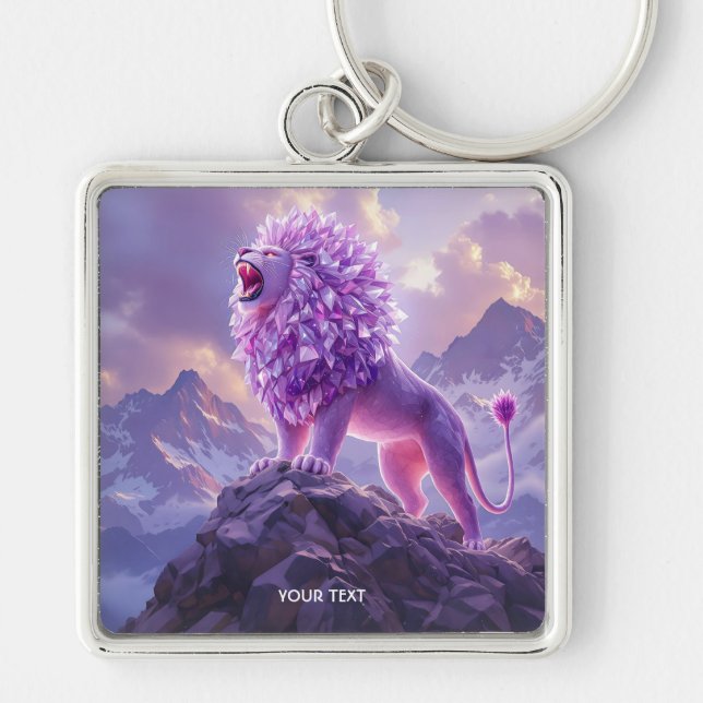 Porte-clés Lion Fantastique Mignon en Améthyste Violette (Devant)