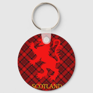 Porte-clés Lion rouge écossais rampant sur Tartan