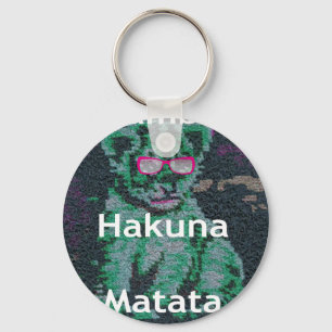 Porte-clés Lion vert avec lunettes roses "Hakuna Matata" Art