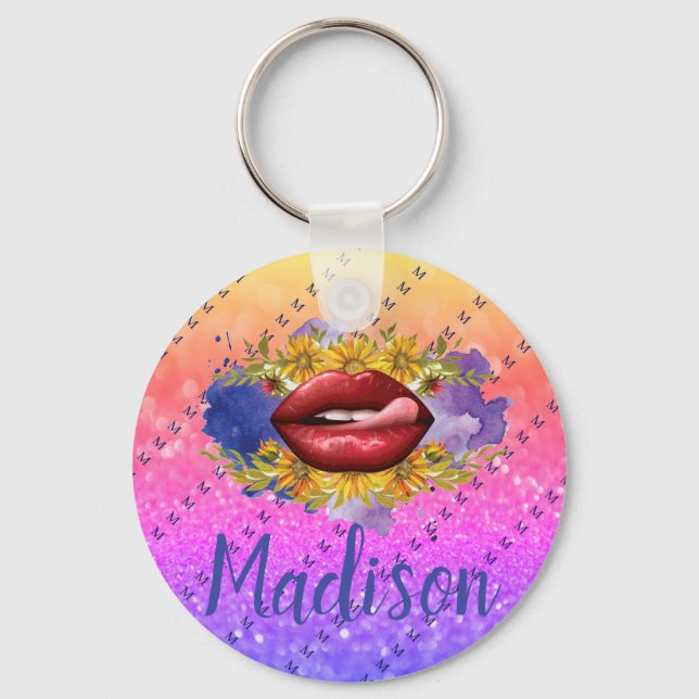 Porte-clés Lips Licking Custom Glitter (Recto)