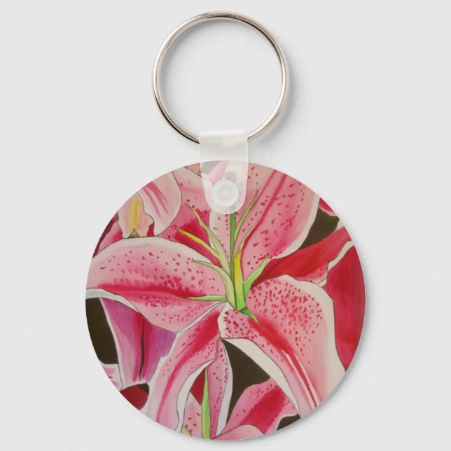 Porte-clés lis stargazer rose aquarelle fleur (Recto)