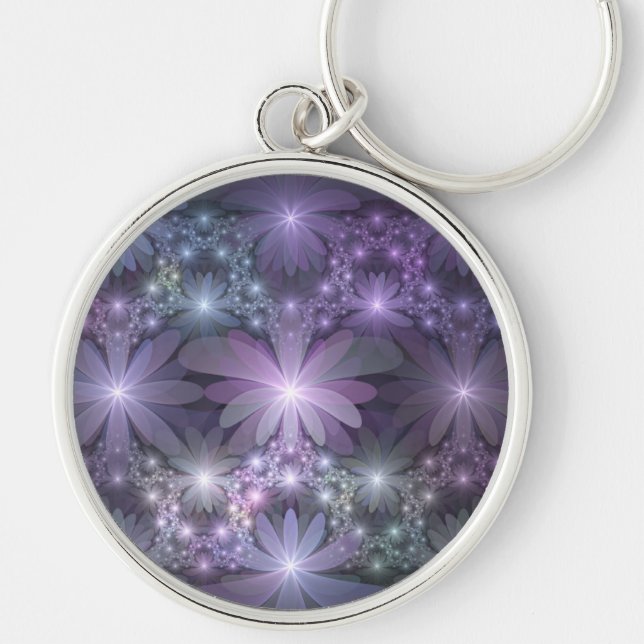 Porte-clés Lit de fleurs tendance brillant art fractal abstra (Devant)