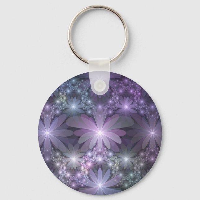 Porte-clés Lit de fleurs tendance brillant art fractal abstra (Recto)