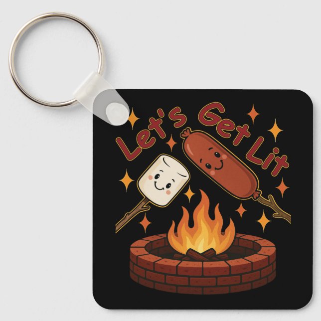 Porte-clés Lit Firepit - mignon Marshmallow & Hot Dog (Recto)