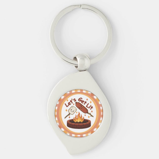 Porte-clés Lit Firepit - mignon Marshmallow & Hot Dog (Devant)