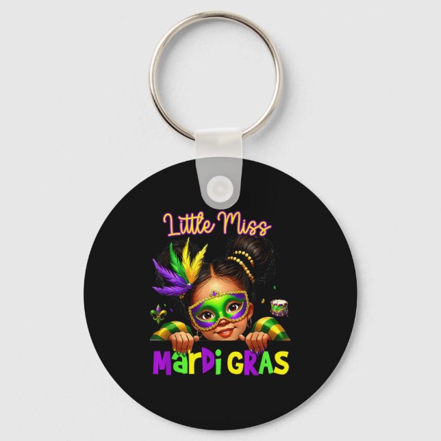 Porte-clés Little Miss Mardi Gras Messy Bun Girls Kids New Or (Recto)