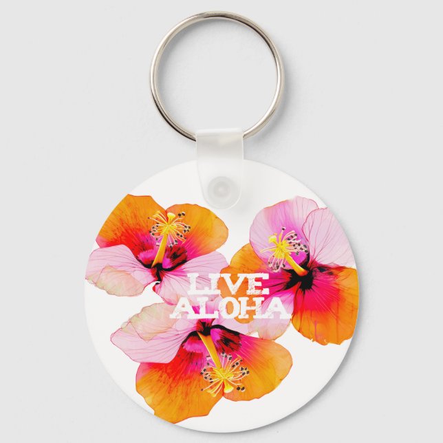 Porte-clés Live Aloha Hibiscus Floral Tropical Flowers Hawaii (Recto)