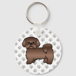 Porte-clés Liver Brown Shih Tzu Cute Cartoon Dog Illustration