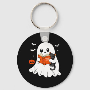 Porte-clés Livre de lecture fantôme Costume d'Halloween Chat 