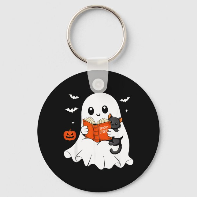 Porte-clés Livre de lecture fantôme Costume d'Halloween Chat  (Recto)