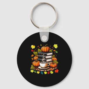 Porte-clés Livres Café Automne Feuilles Et Citrouilles Biblio