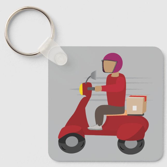 Porte-clés Livreur conduisant un scooter (Recto)