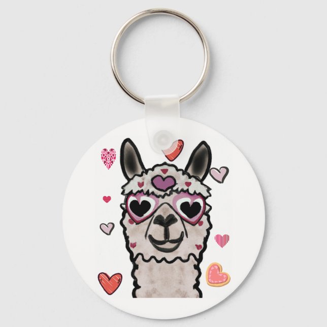 Porte-clés Llama cool avec lunettes de coeur (Recto)