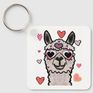 Porte-clés Llama cool avec lunettes de coeur