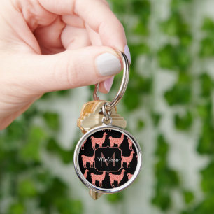 Porte-clés Llama corail rose paillettes scintillent motif mon