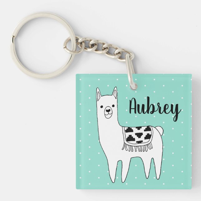 Porte-clés Llama et points suisses noirs et blancs à la mode  (Devant)
