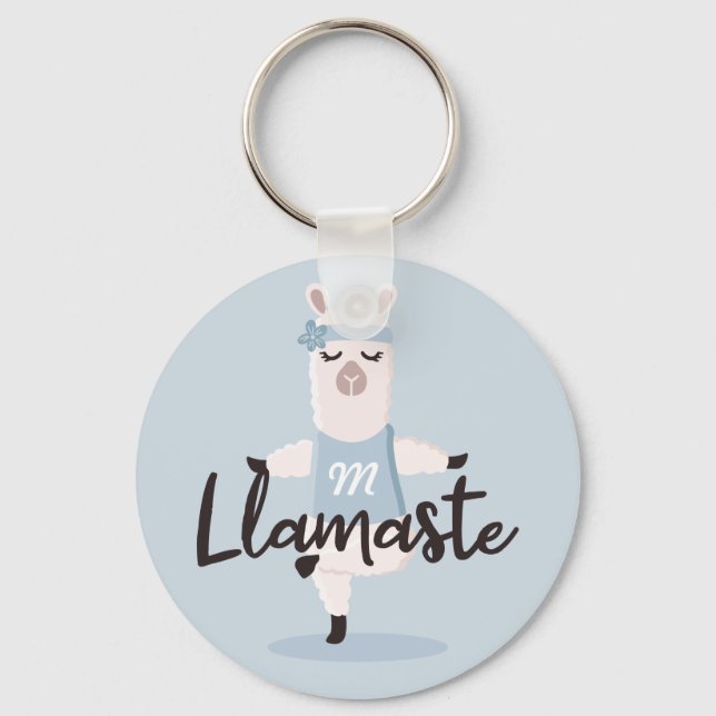 Porte-clés Llamaste Cute Blue Llama Yoga Caractère Monogramme (Recto)