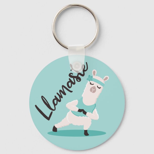 Porte-clés Llamaste Cute Turquoise Llama Yoga Caractère Monog (Recto)