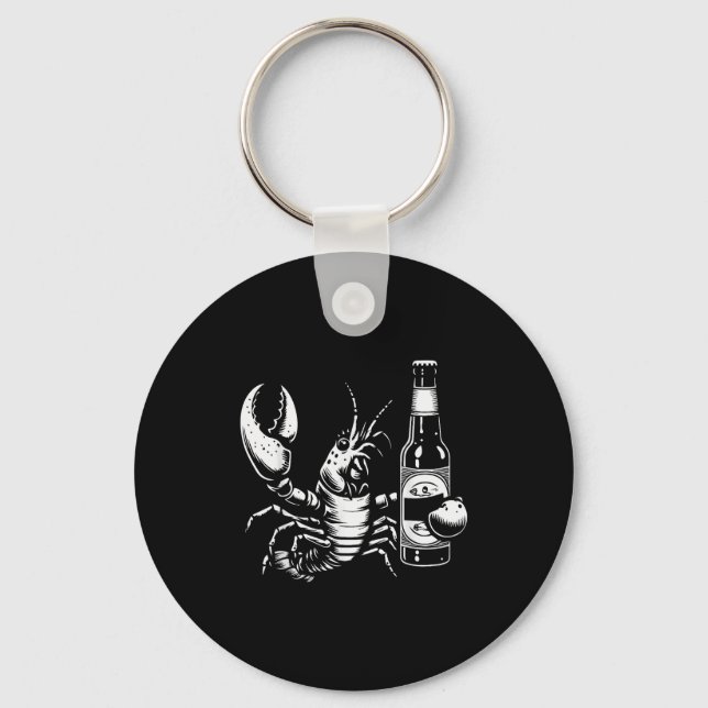 Porte-clés Lobster Crawfish Holding Beer Bottle Funny Crayfis (Recto)