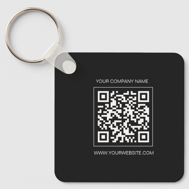 Porte-clés Logo, code QR personnalisé texte double face noir  (Recto)