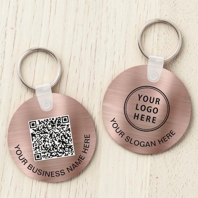 Porte-clés Logo Code QR Promotionnel Rose Gold (Business Logo QR Code Promotional Rose Gold Keychain)